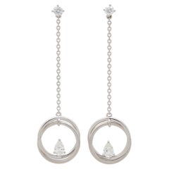 Pear Cut Diamond Drop Circle Earrings Set in 18k White Gold