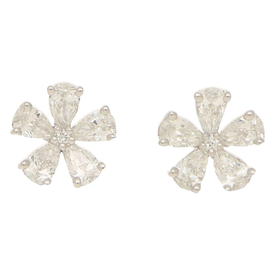 Victorian Old Mine Cut Diamond Flower Cluster Earrings Set in Silver on ...