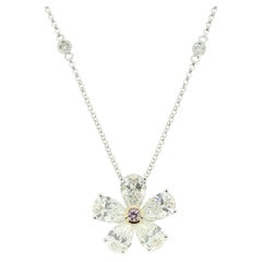 Pear Cut Diamond Flower Pendant Necklace