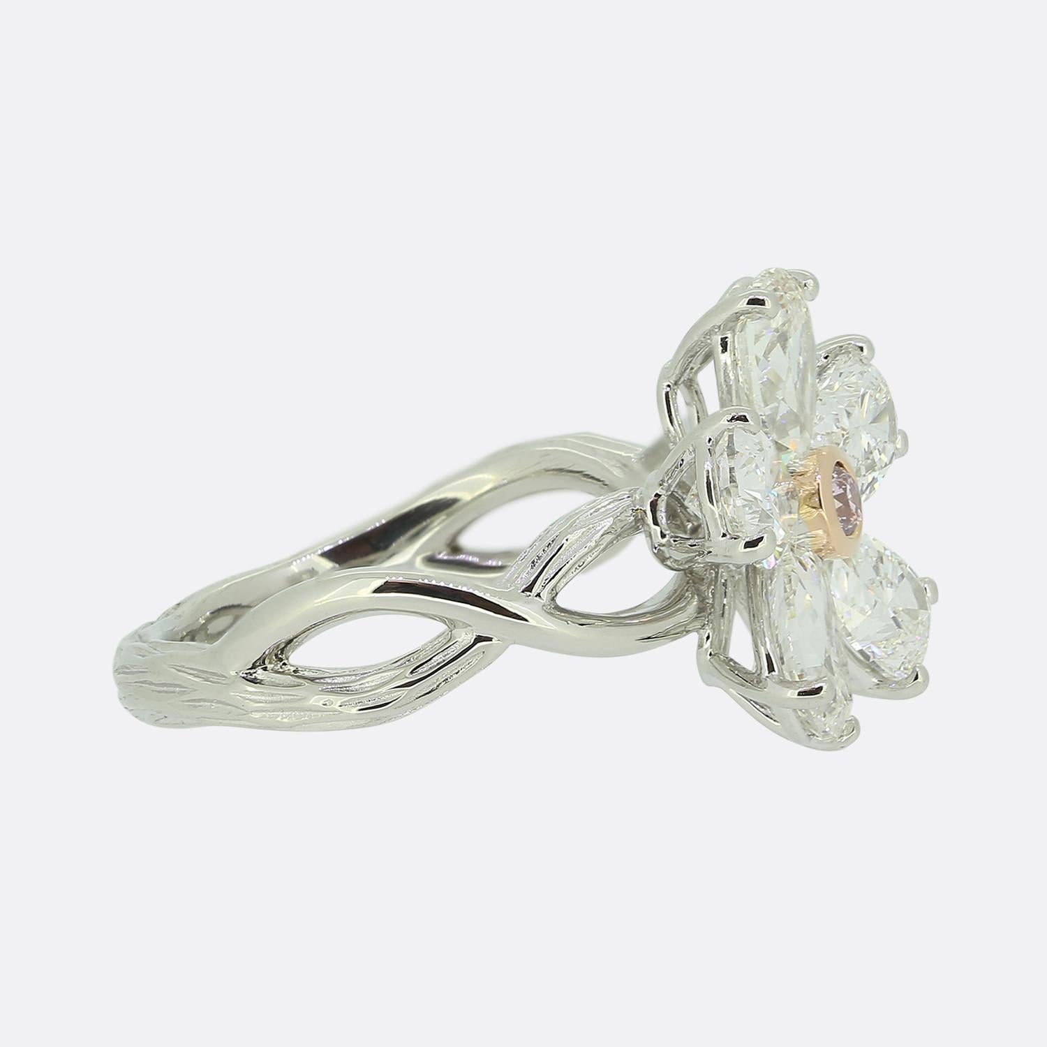 Pear Cut Diamond Flower Ring In Good Condition In London, GB
