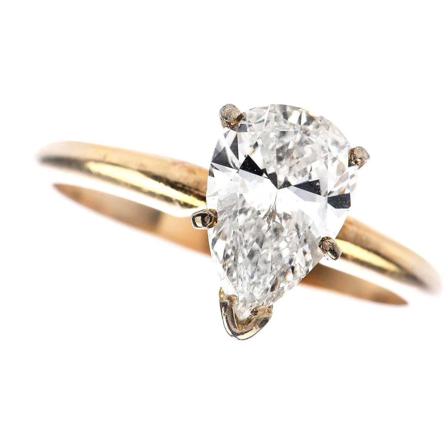 Modern Pear Cut Diamond Gold Bridal Set Engagement Ring and Band