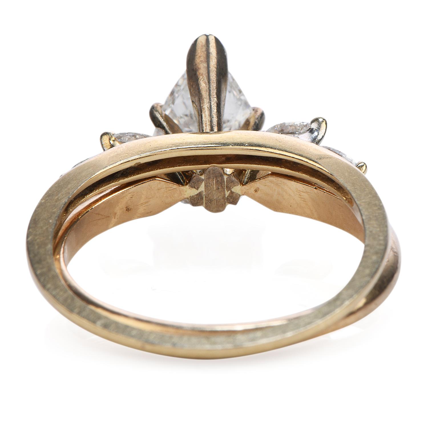 Pear Cut Diamond Gold Bridal Set Engagement Ring and Band 1
