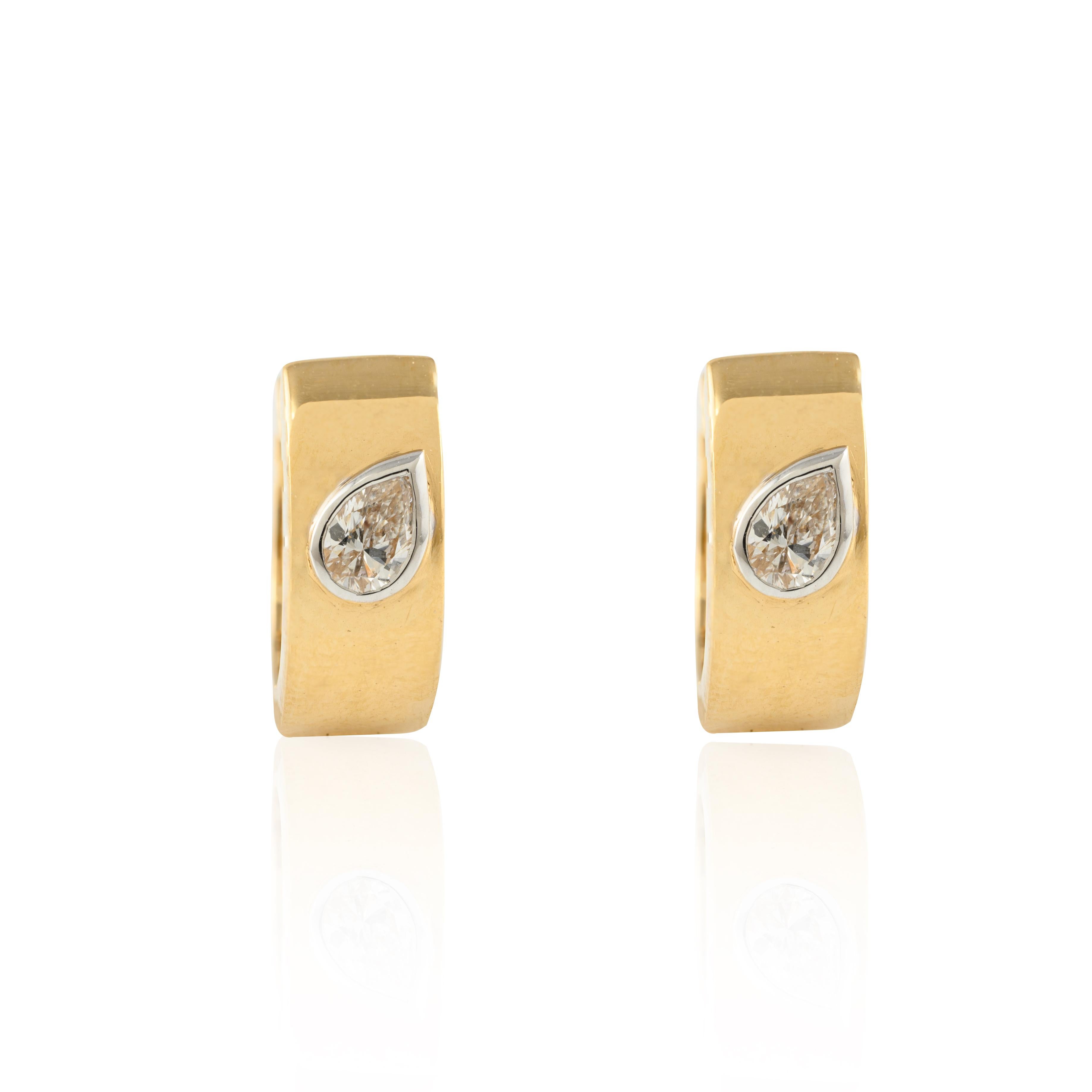 Modern Pear Cut Diamond Huggie Earrings Crafted in 18k Solid Yellow Gold For Sale