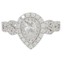 Pear Cut Diamond Halo Crossover 14k White Gold Engagement Ring