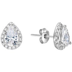 Pear Cut Diamond Halo Stud Earrings
