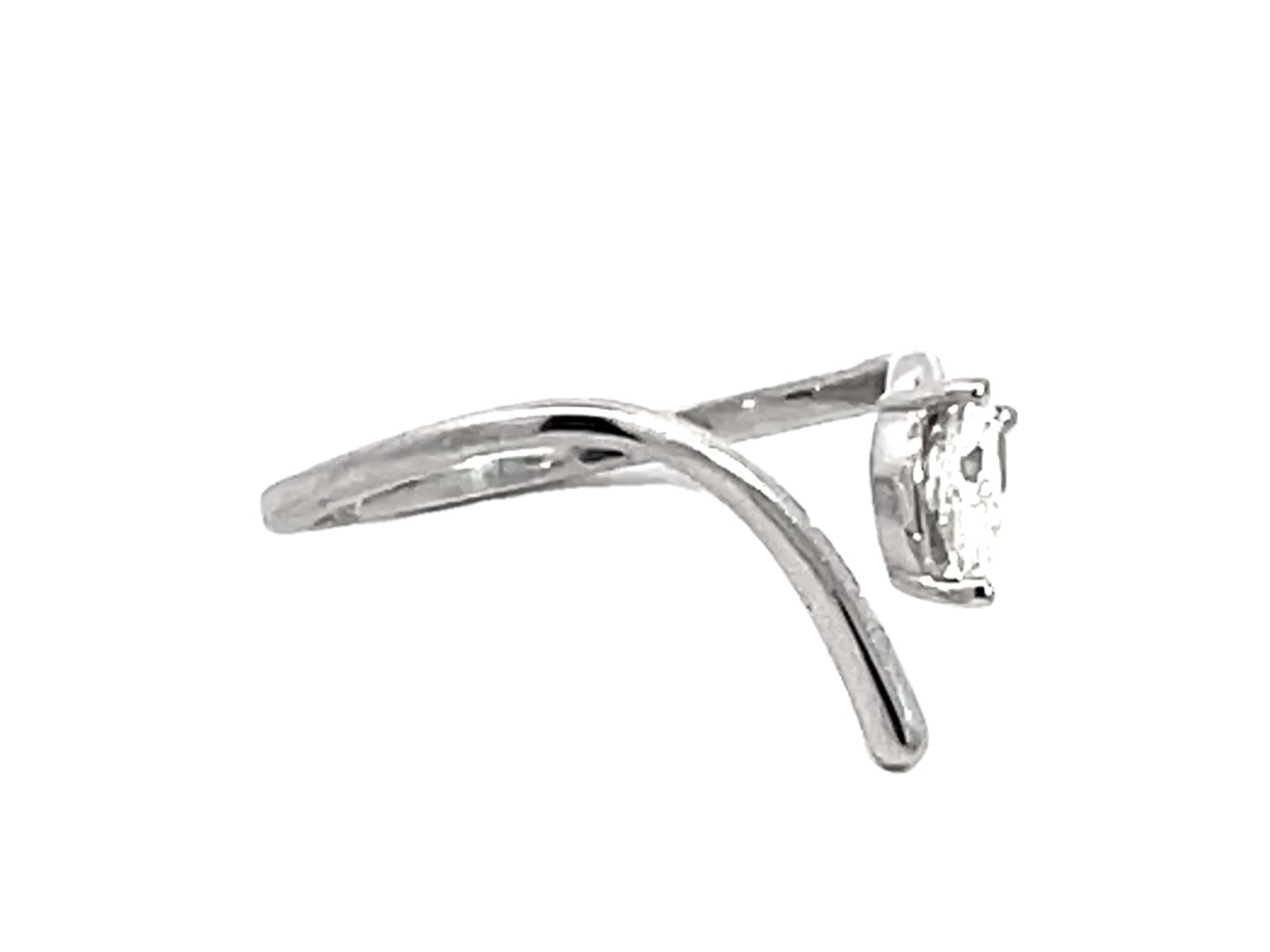 Modern Pear Cut Diamond Open Band Ring Solid 14k White Gold For Sale