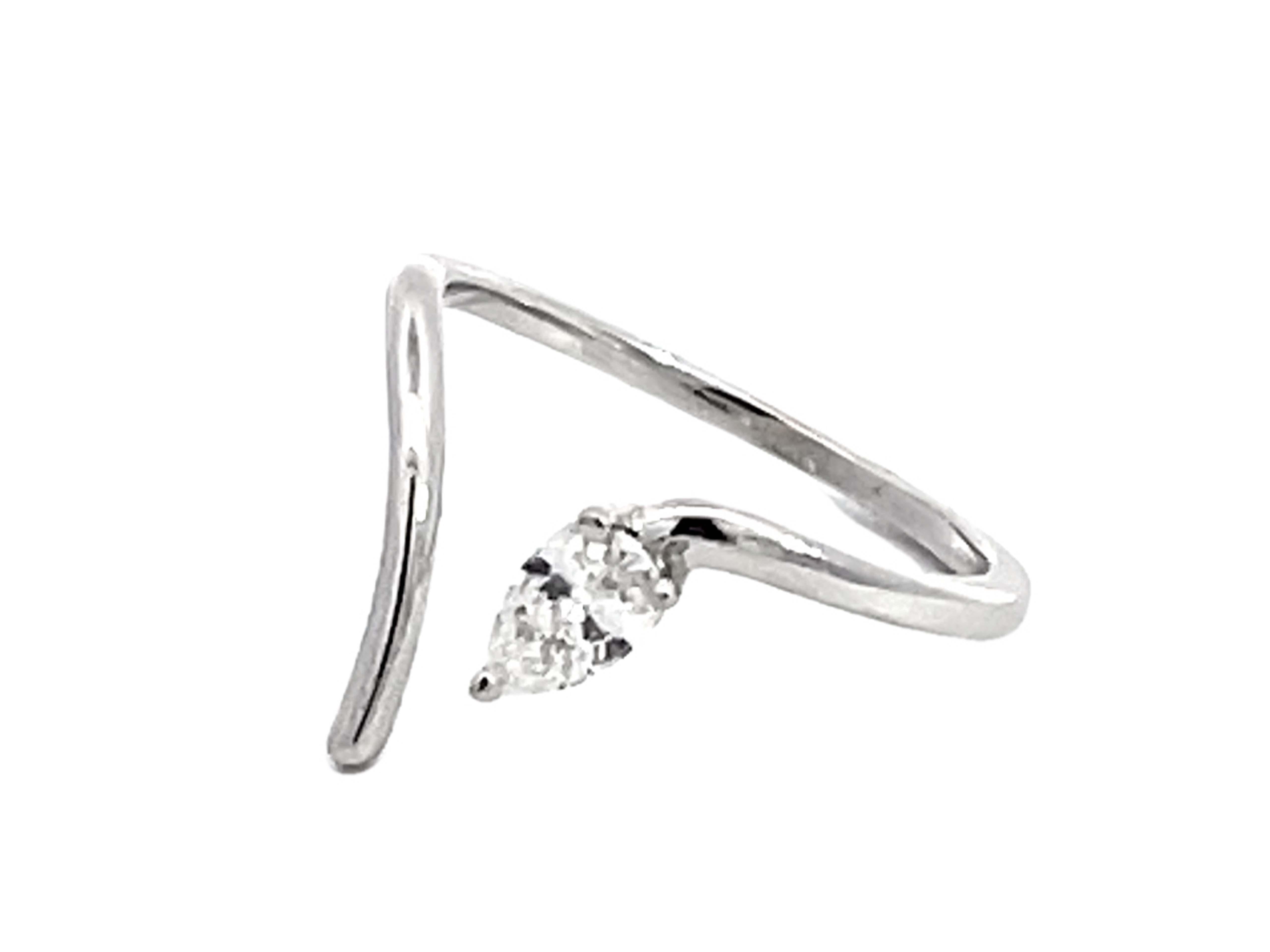 Pear Cut Diamond Open Band Ring Solid 14k White Gold In New Condition For Sale In Honolulu, HI