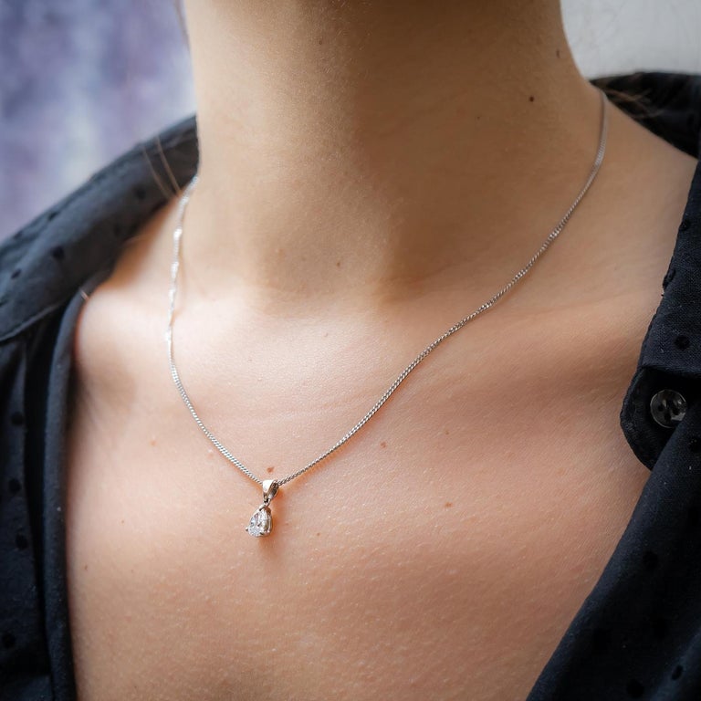 Pear-Cut Diamond Platinum Pendant with Chain For Sale at 1stDibs