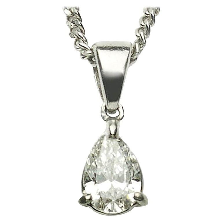 PearCut Diamond Platinum Pendant with Chain For Sale at 1stDibs