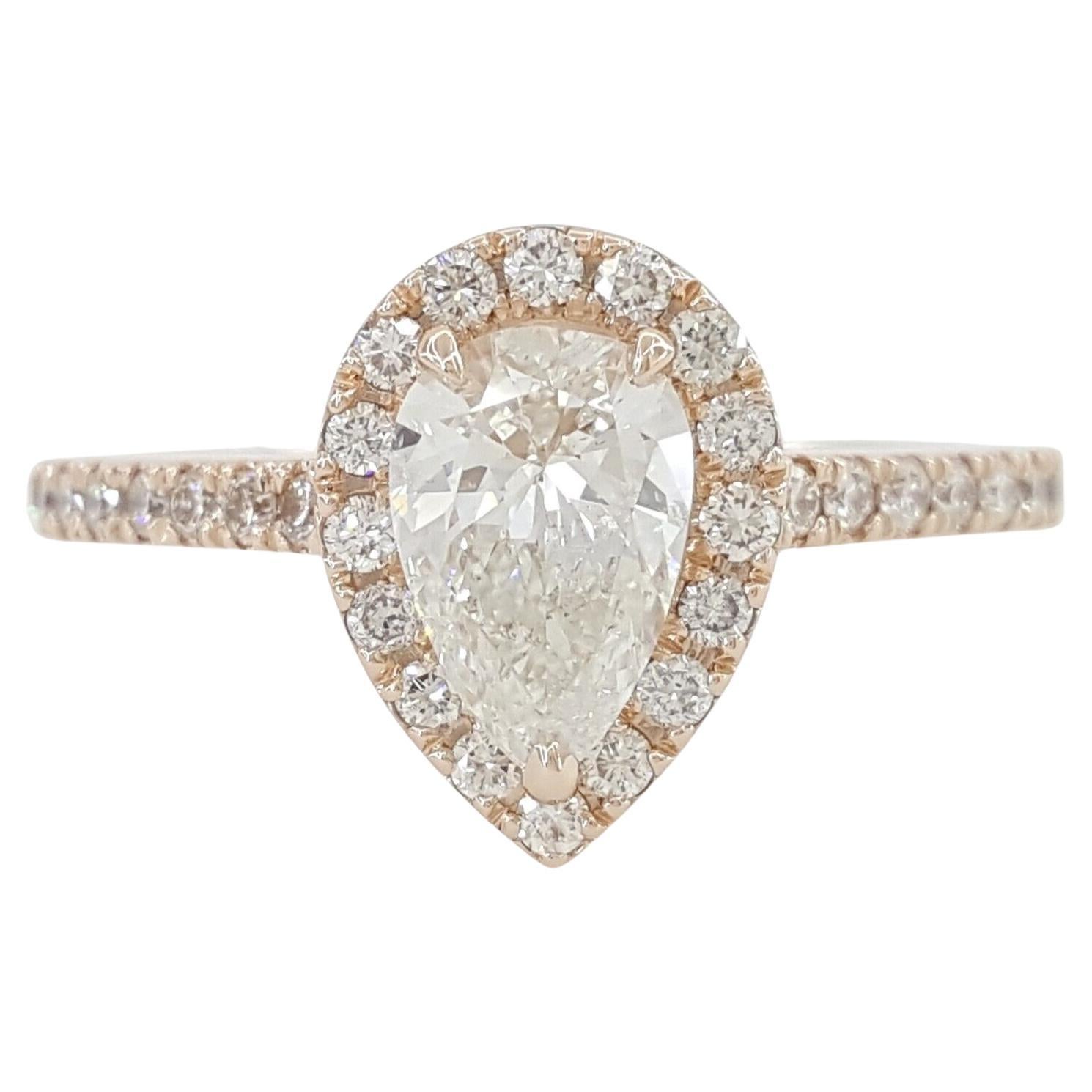 Pear Cut Diamond Rose Gold Pave Halo Ring For Sale