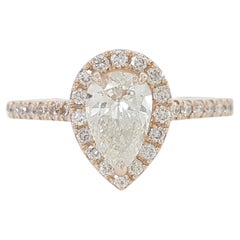 Used Pear Cut Diamond Rose Gold Pave Halo Ring