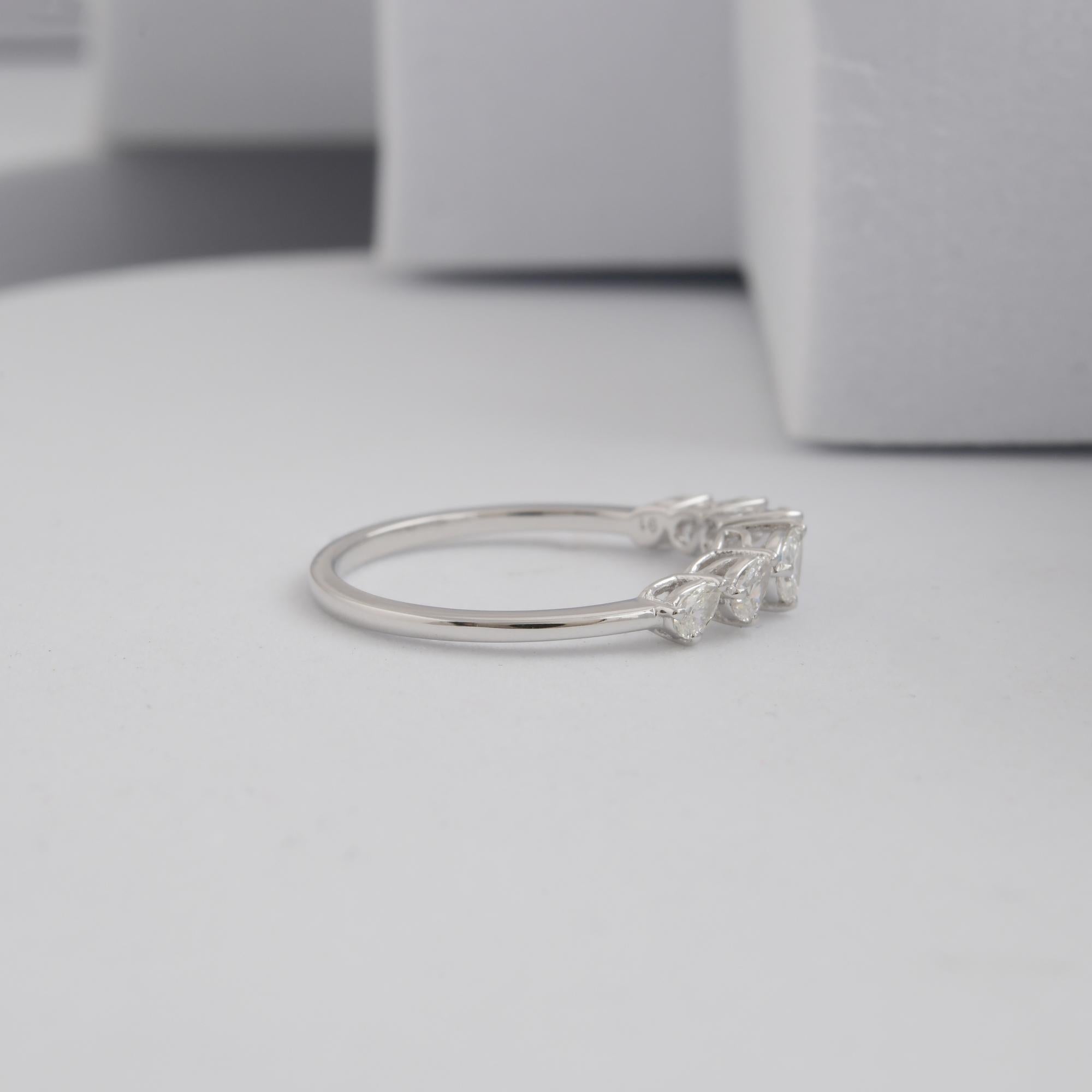 For Sale:  Spectrum Jewels SI Clarity HI Color 18K White Gold Pear Diamond Open Band Ring 6