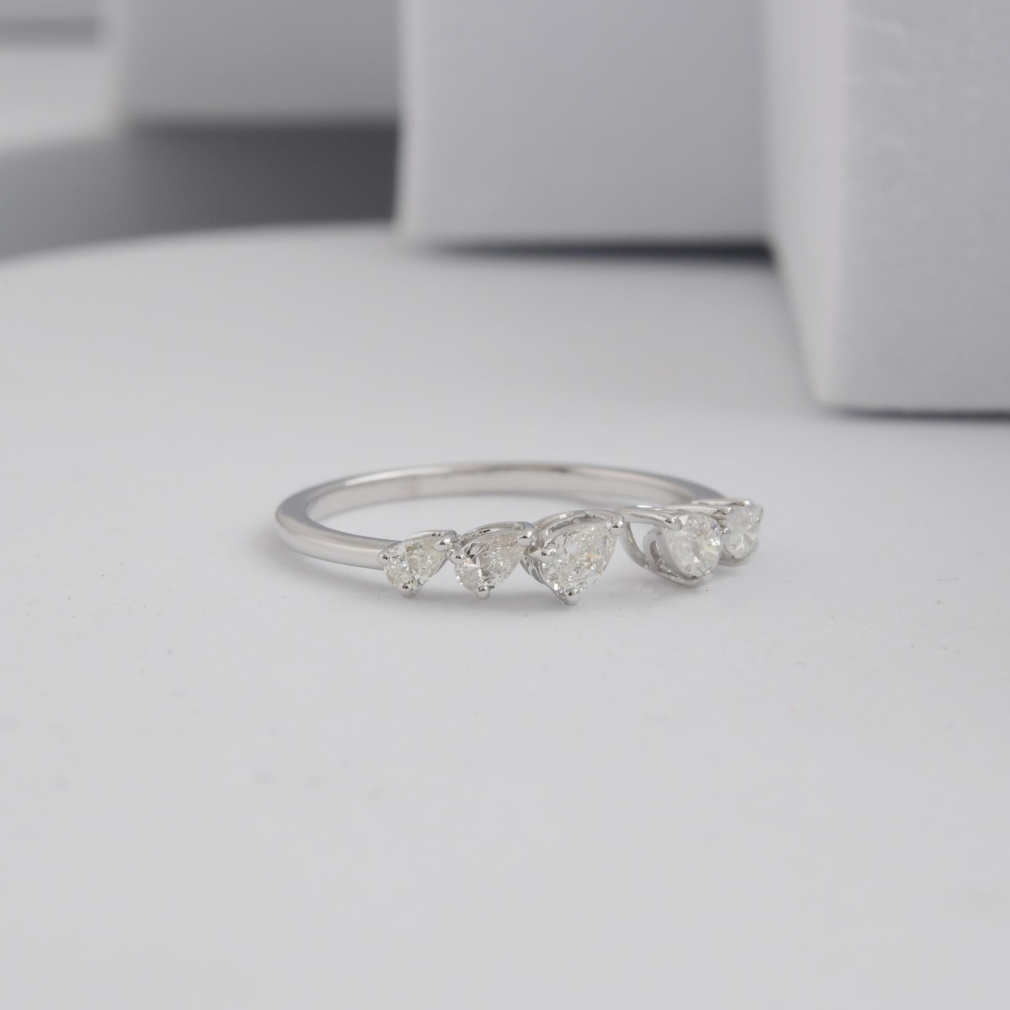 For Sale:  Spectrum Jewels SI Clarity HI Color 18K White Gold Pear Diamond Open Band Ring 7