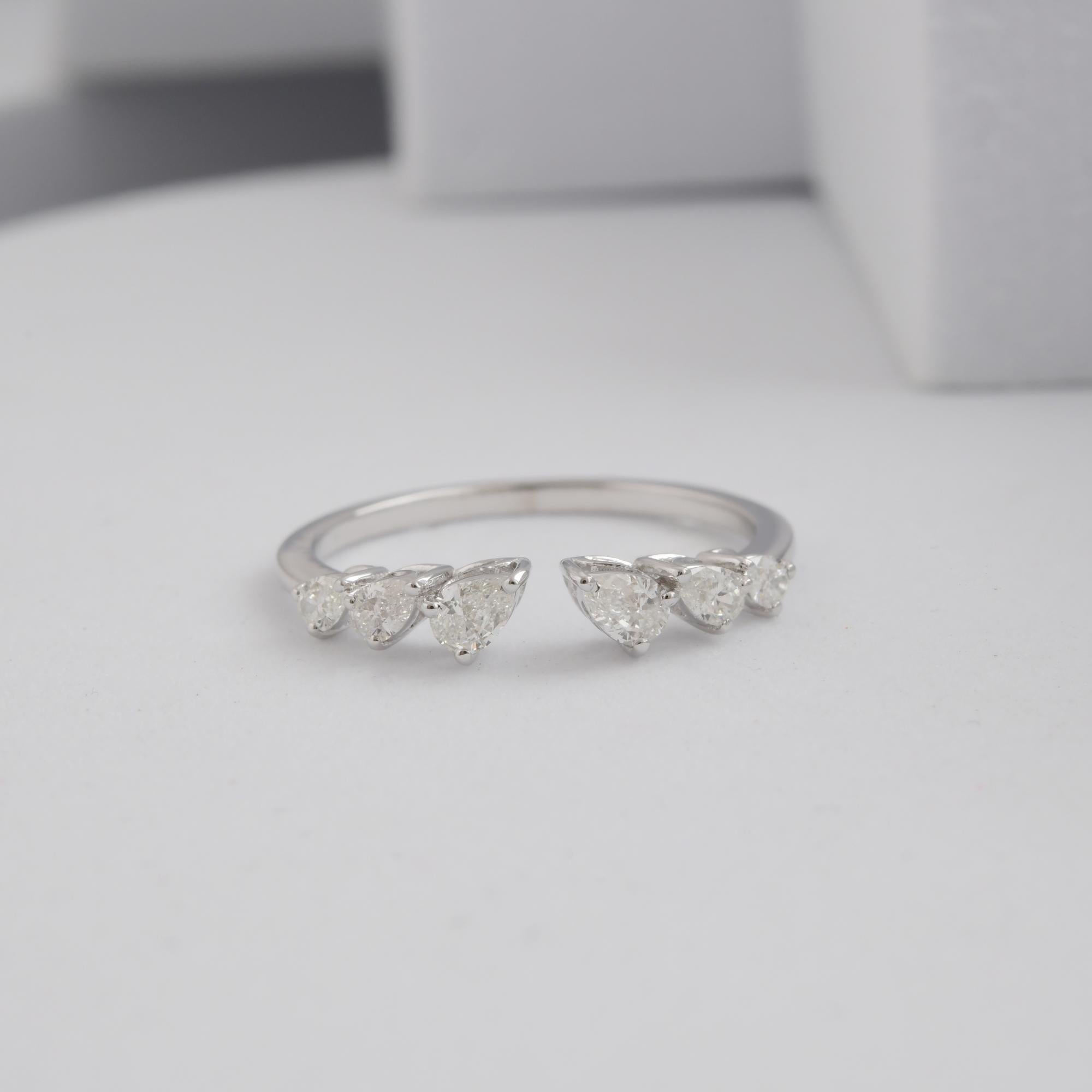 For Sale:  Spectrum Jewels SI Clarity HI Color 14K White Gold Pear Diamond Open Band Ring 8