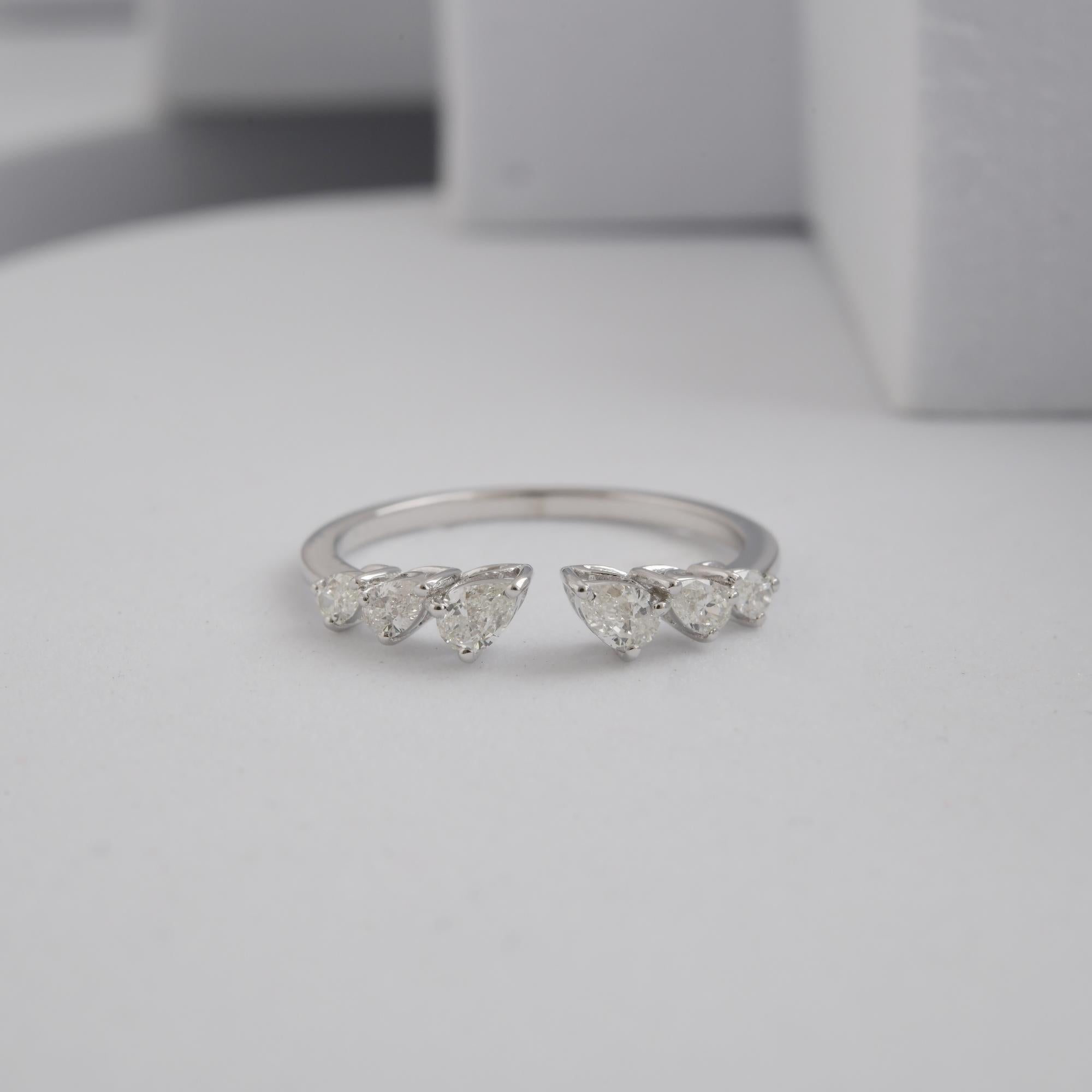 For Sale:  Spectrum Jewels SI Clarity HI Color 18K White Gold Pear Diamond Open Band Ring 9