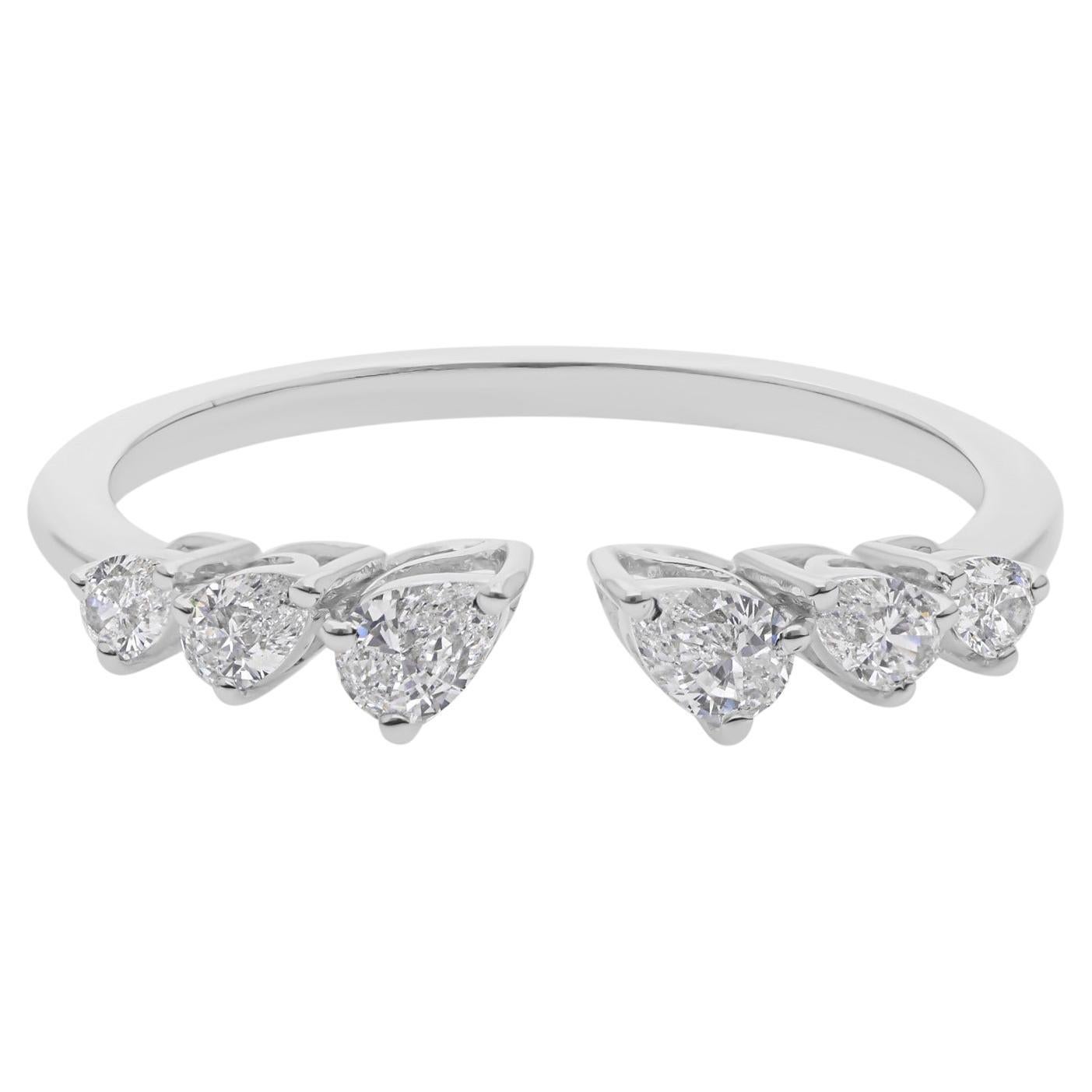 Diamant taille poire SI Clarity HI Color White Gold Adjustable Promise Band Ring