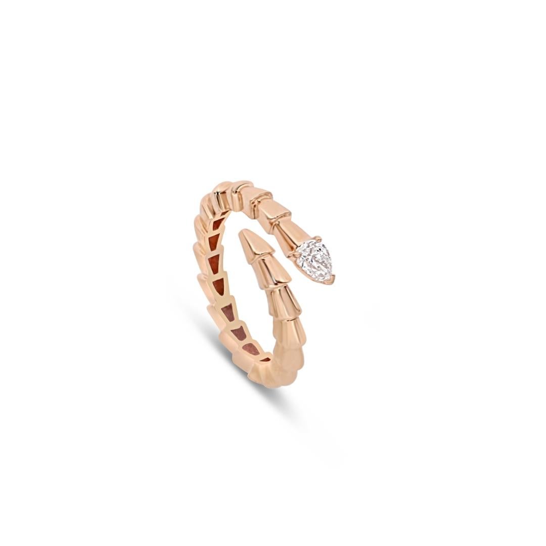 Pear Cut pear-cut diamond stylized bypass snake ring in 18kt rose gold For Sale
