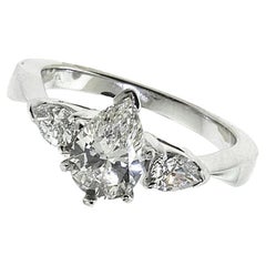 Pear Cut Diamond Three Stone Engagement Ring Set in 18k White Gold 1.61 CTW
