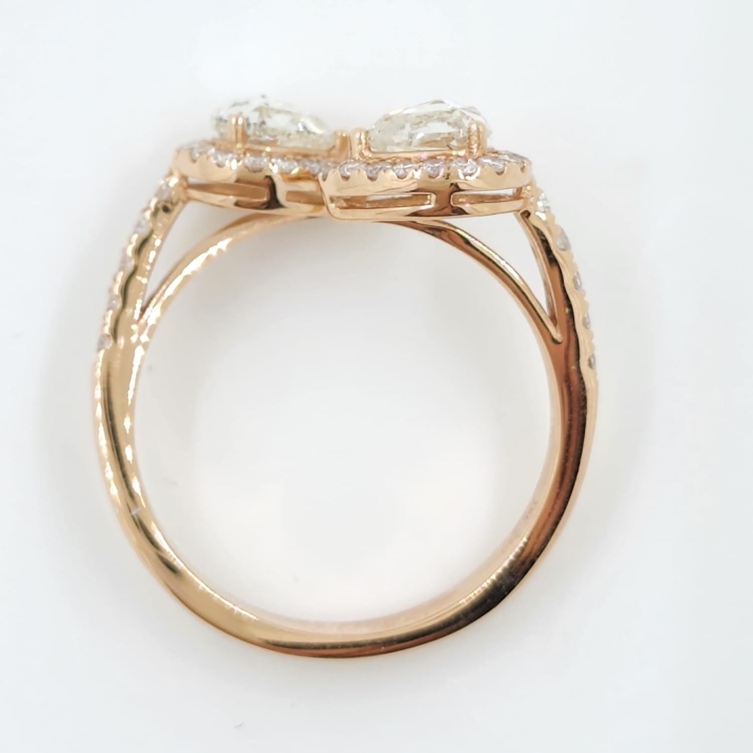 Contemporary Vintage 0.64 ct. Rose Cut Pear Shape Diamond Toi Et Moi Ring 18 Karat Rose Gold