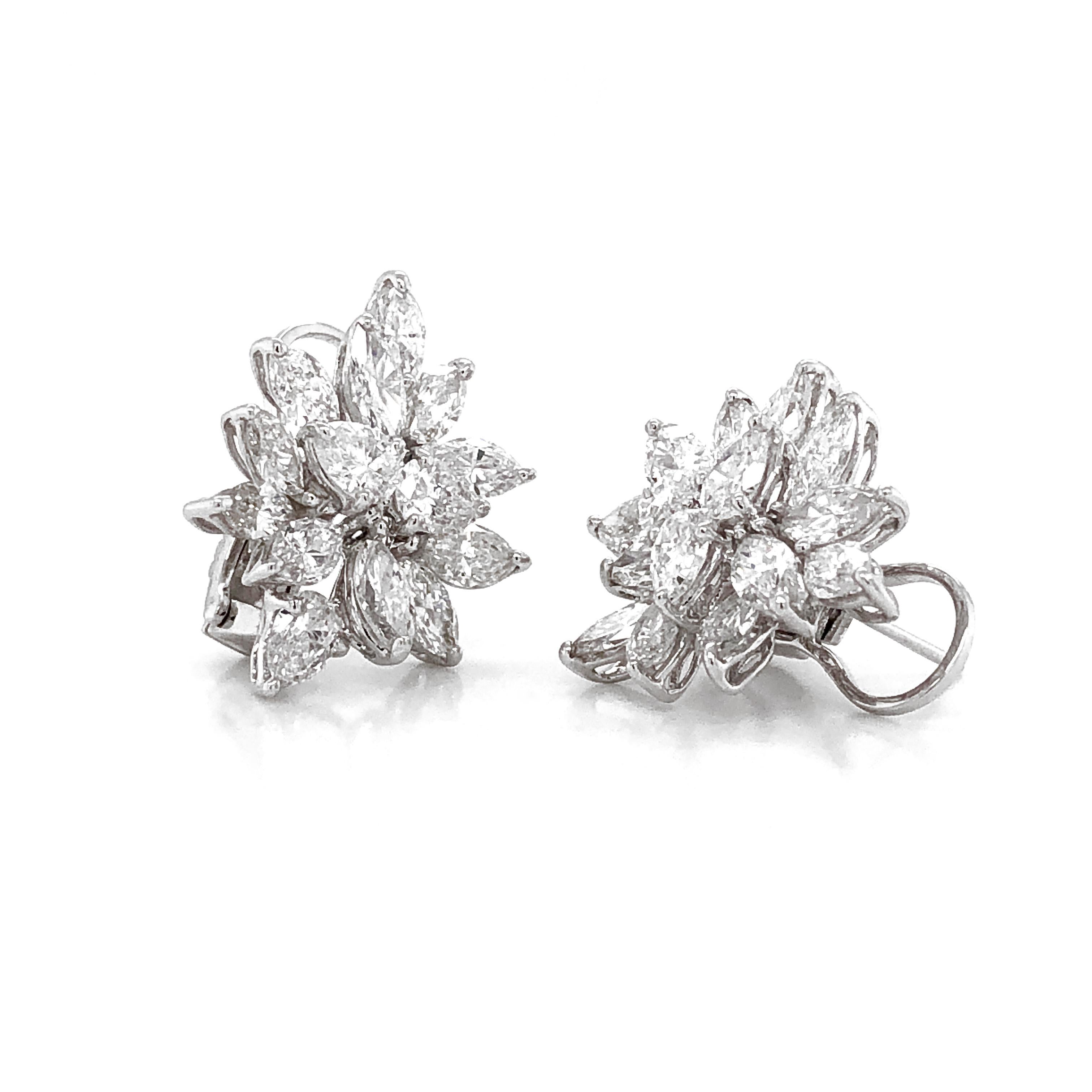 Women's Pear Cut Cluster Diamonds 10.63 Carat Platinum Earrings For Sale