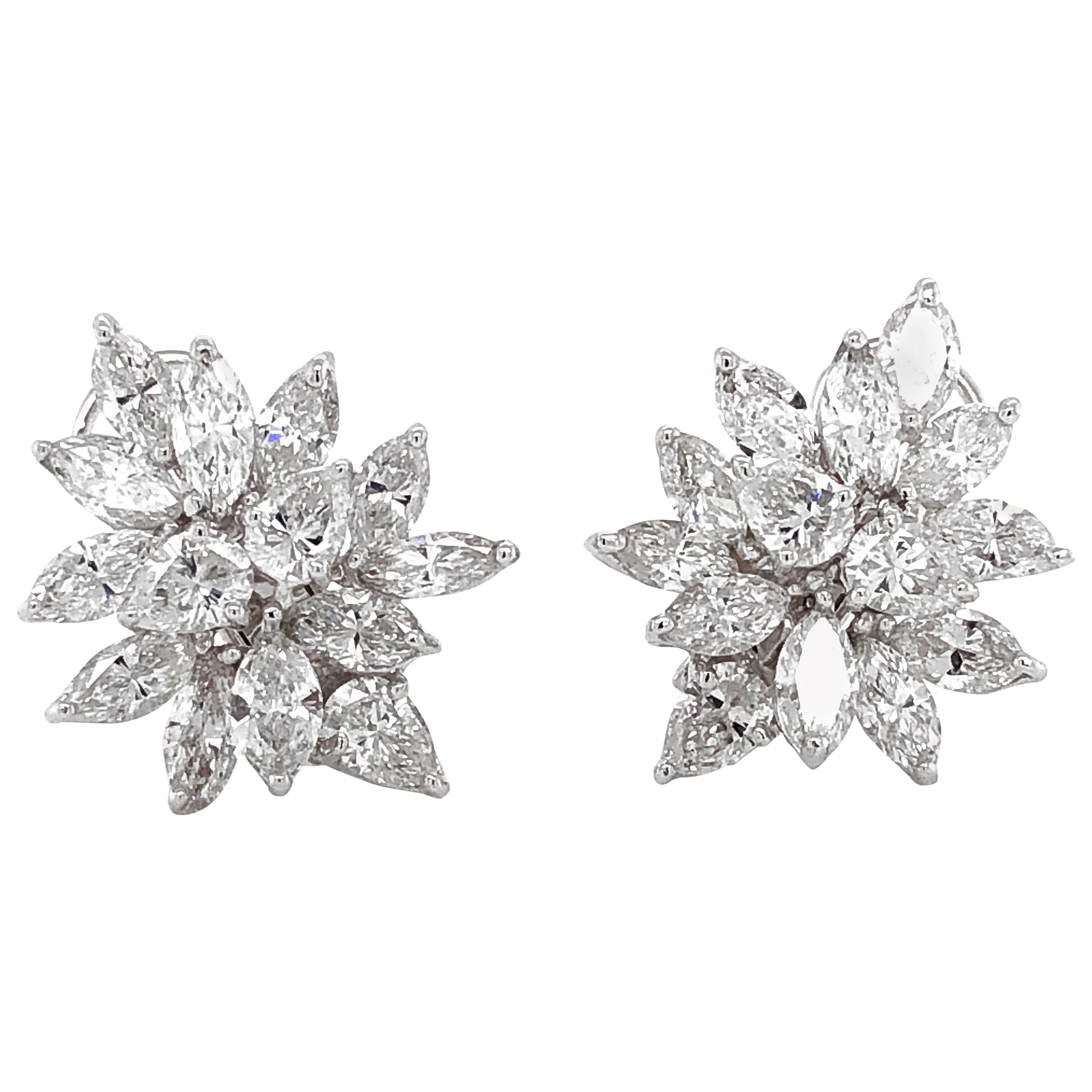 Pear Cut Cluster Diamonds 10.63 Carat Platinum Earrings For Sale