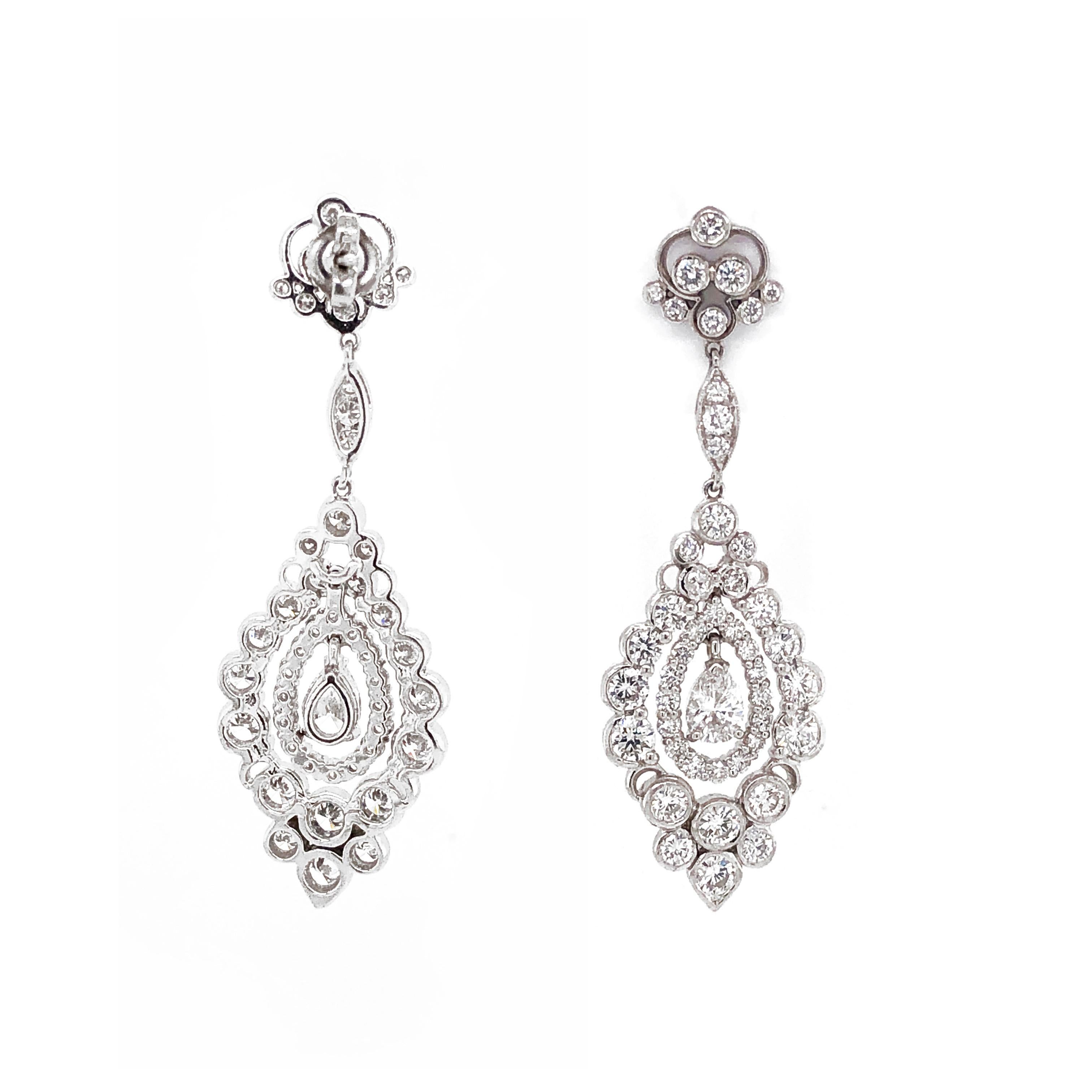 Women's Pear Cut Diamond 1.12 Carat Round Diamonds 6.32 Carat Platinum Drop Earrings For Sale