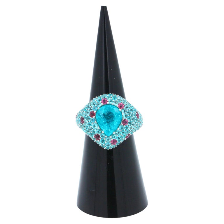 Pear Cut Drop Shape Teal Blue Paraiba Tourmaline Pave 18k  display picture 1
