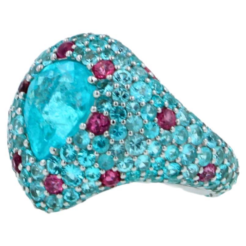 Pear Cut Drop Shape Teal Blue Paraiba Tourmaline Pave 18k White Gold Unique Ring In New Condition For Sale In Oakton, VA