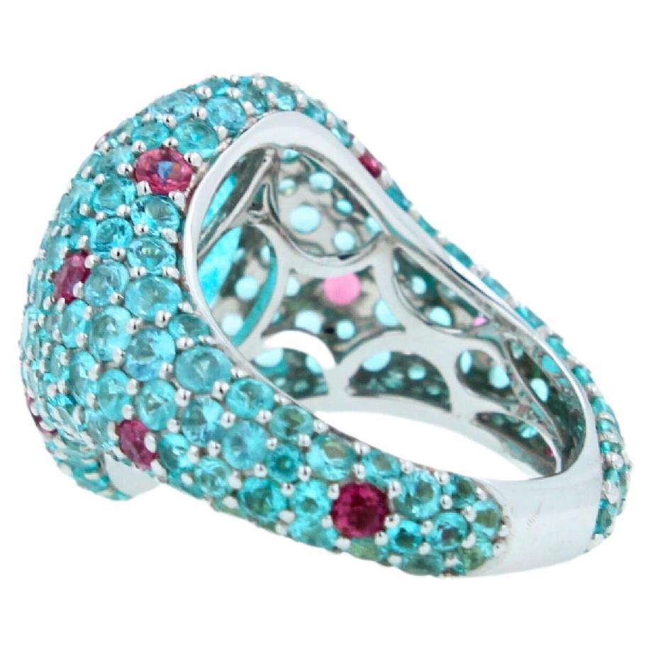 Women's Pear Cut Drop Shape Teal Blue Paraiba Tourmaline Pave 18k White Gold Unique Ring For Sale