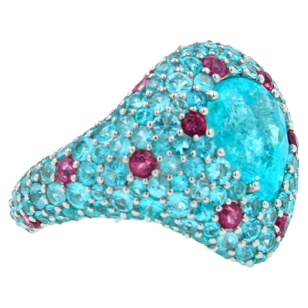Pear Cut Drop Shape Teal Blue Paraiba Tourmaline Pave 18k White Gold Unique Ring For Sale 5