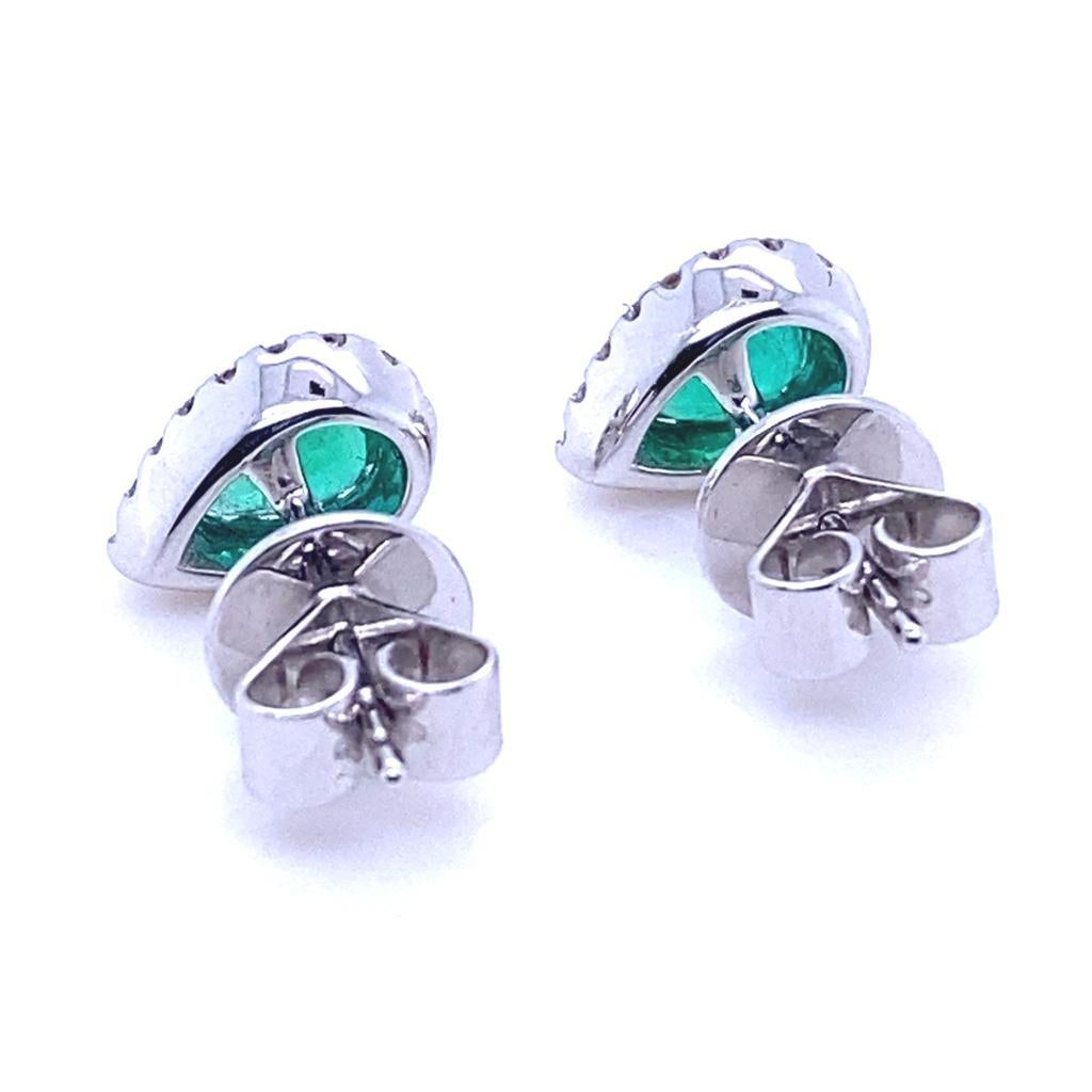 Pear Cut Emerald and Diamond Cluster Earrings 18 Karat White Gold For Sale 1