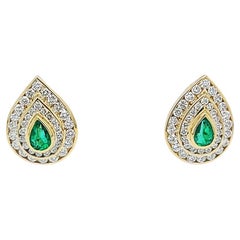 Retro Pear Cut Emerald and Diamond Earrings