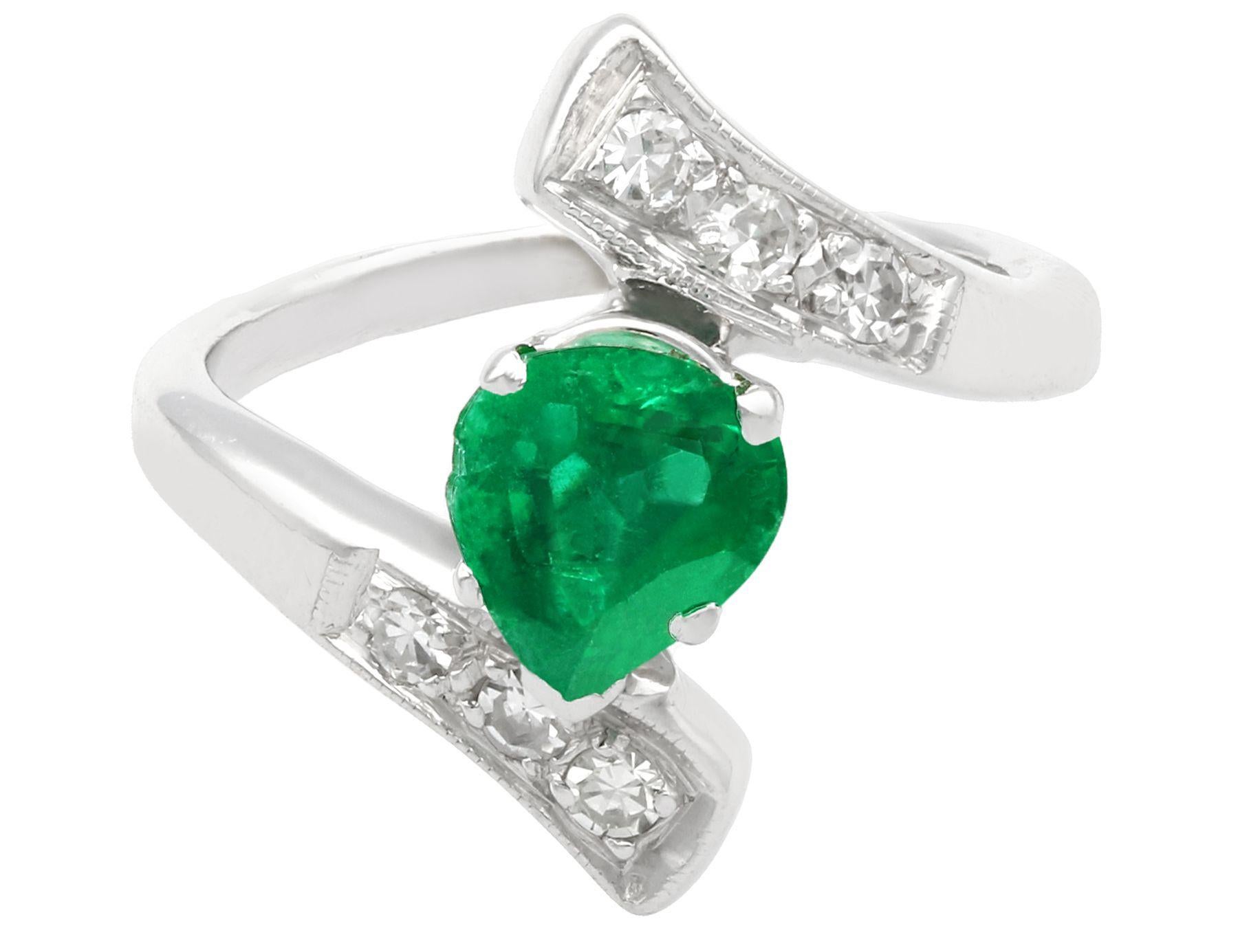 Pear Cut Emerald and Diamond Platinum Cocktail Ring In Good Condition In Jesmond, Newcastle Upon Tyne