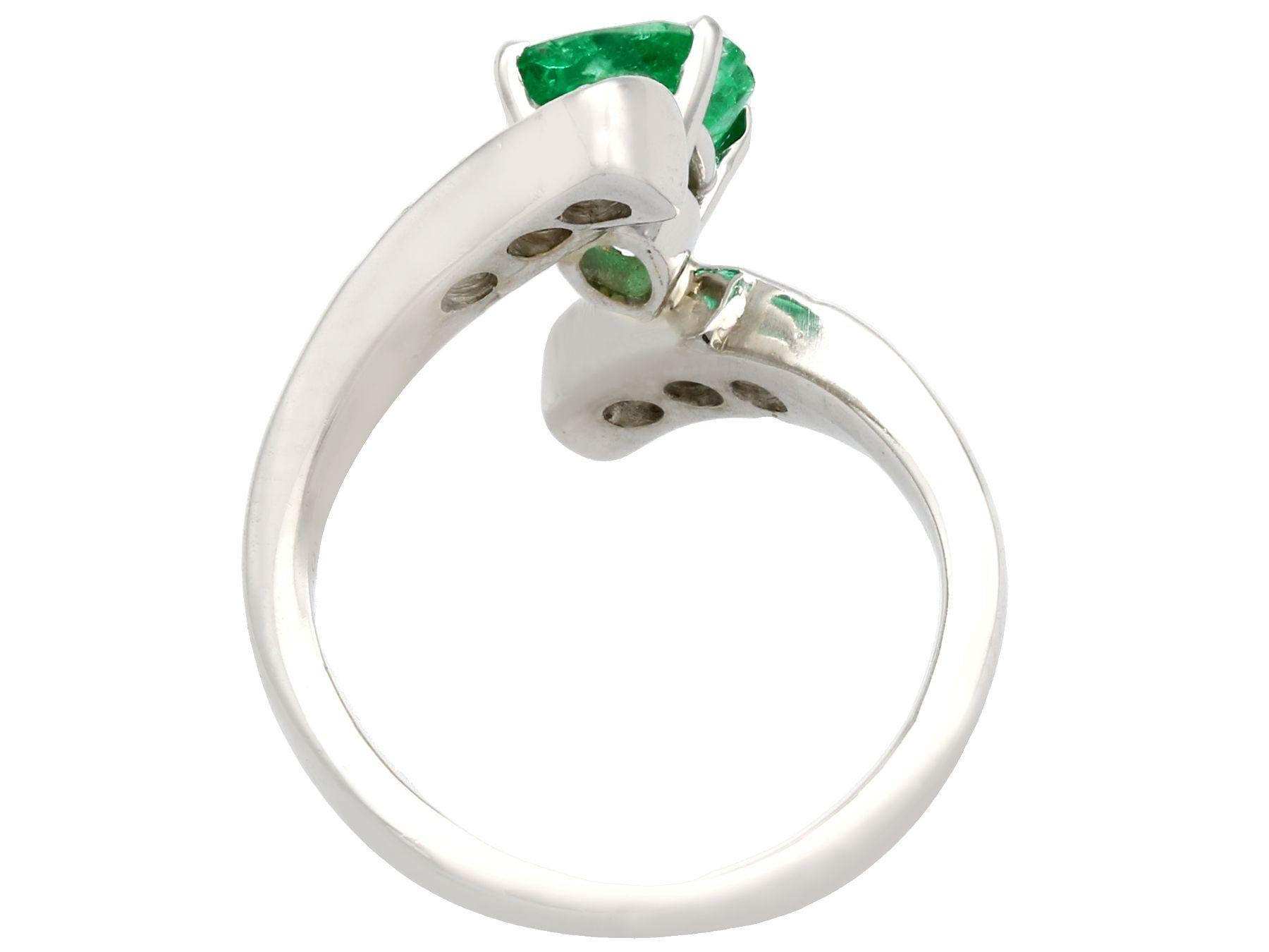 Women's or Men's Pear Cut Emerald and Diamond Platinum Cocktail Ring