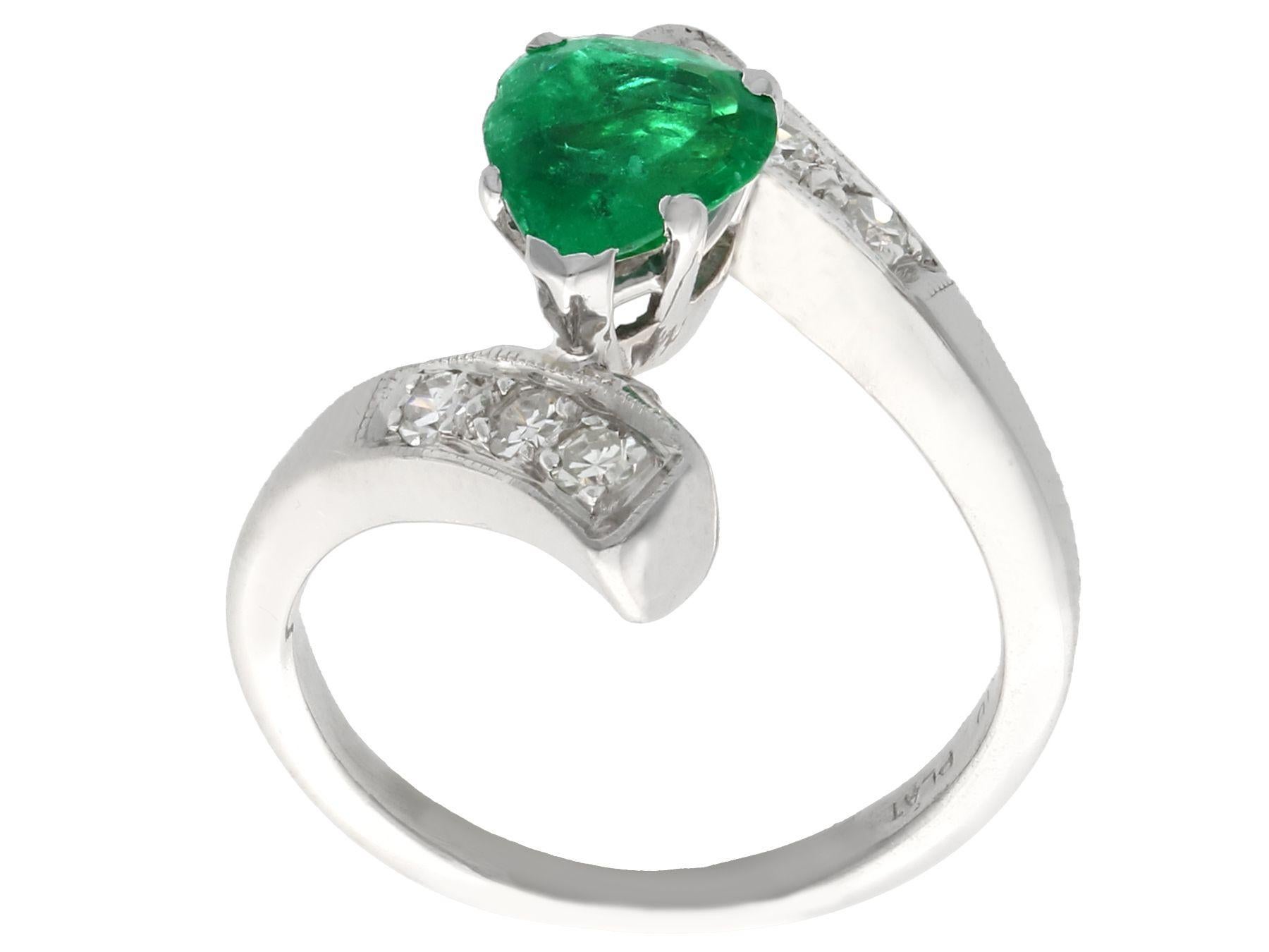 Pear Cut Emerald and Diamond Platinum Cocktail Ring 1