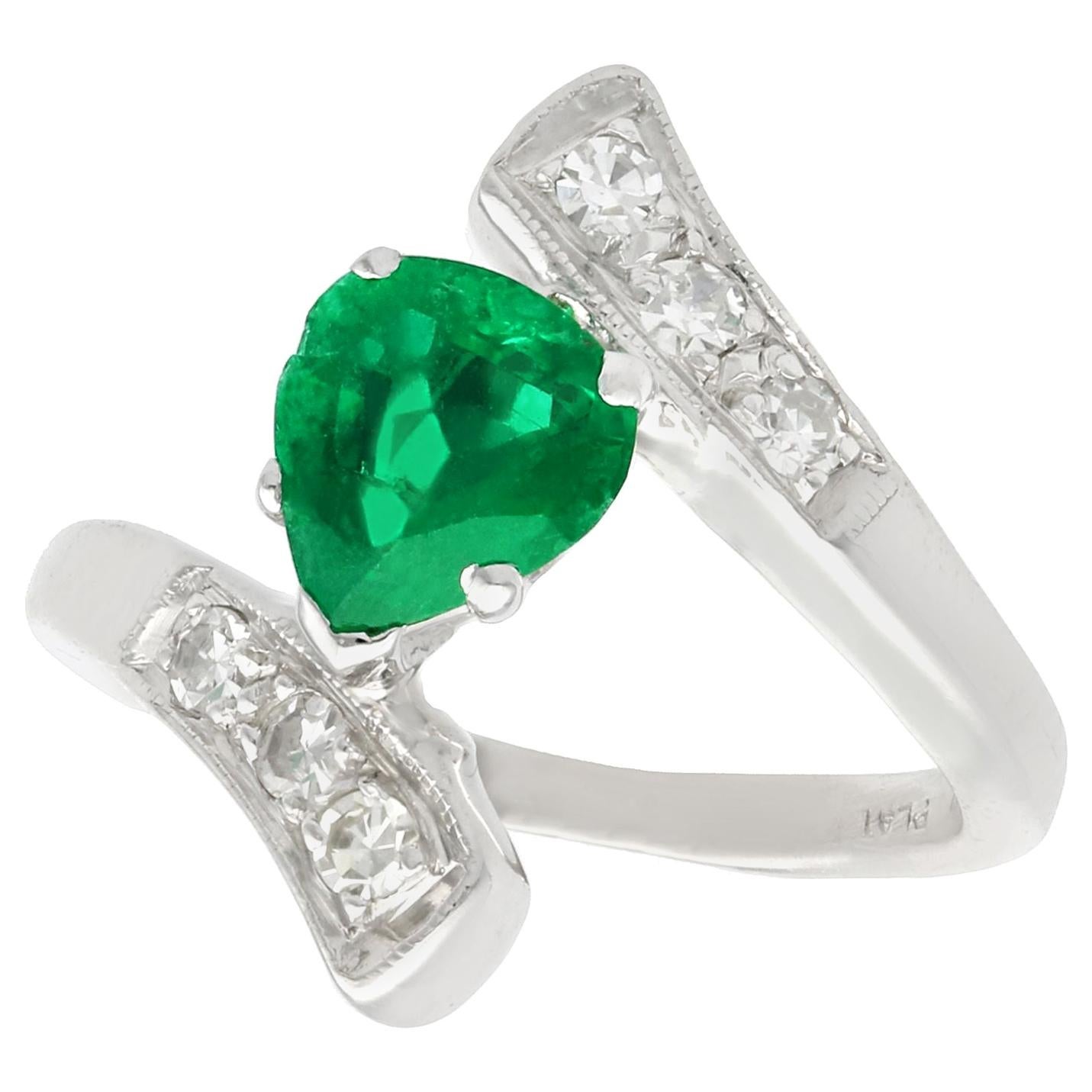Pear Cut Emerald and Diamond Platinum Cocktail Ring