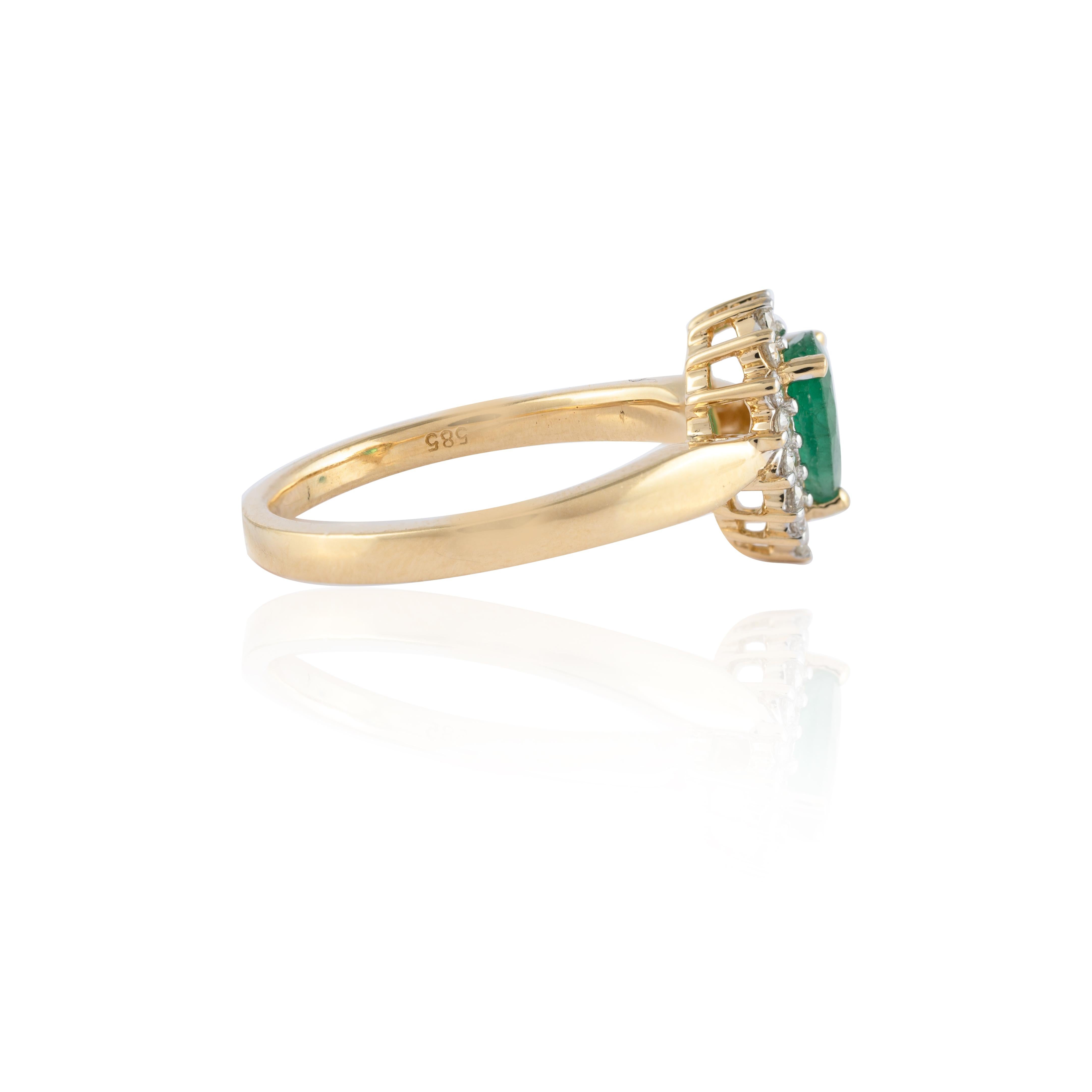 For Sale:  Pear Cut Emerald and Halo Diamond Wedding Ring Crafted in 14k Solid Yellow Gold 3