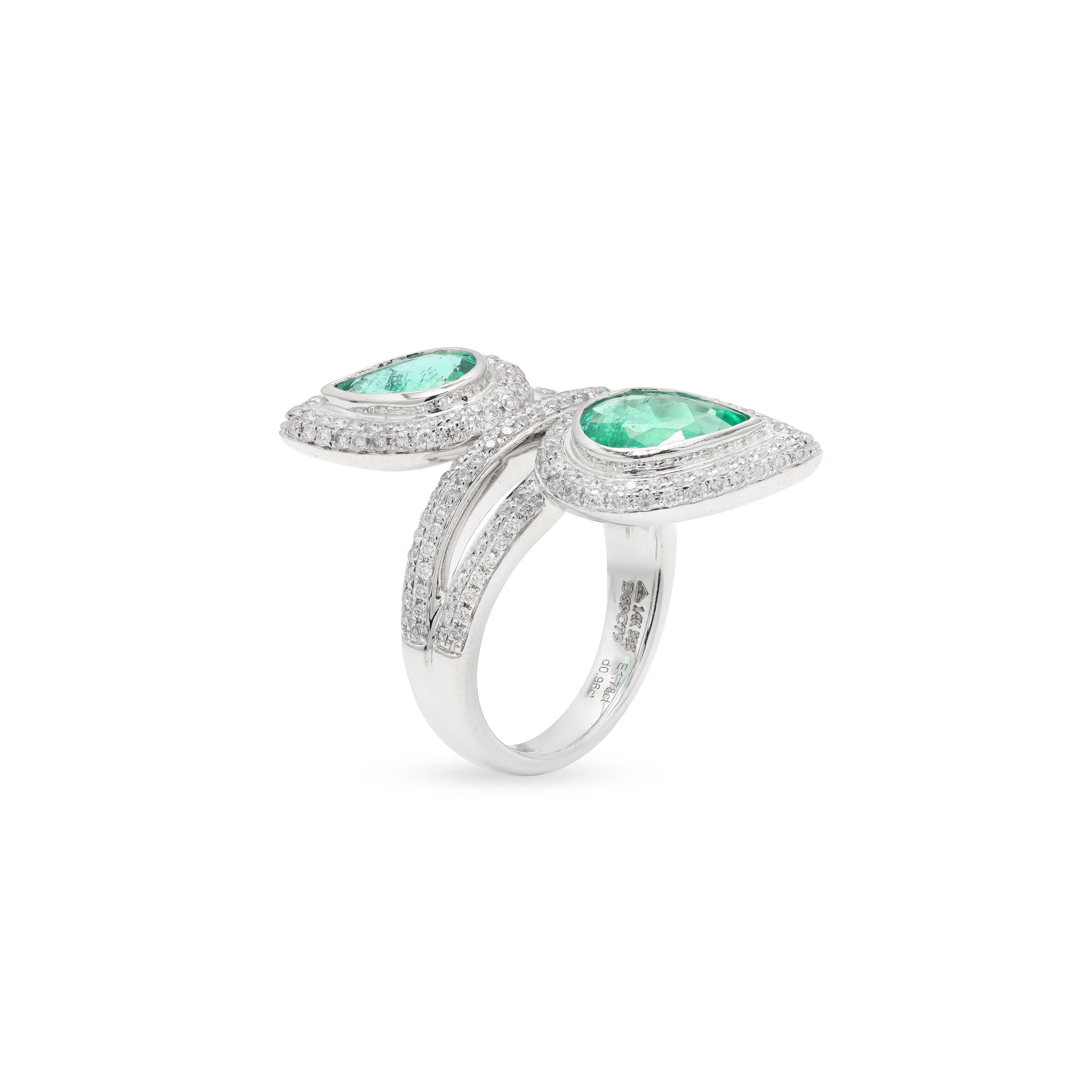 For Sale:  Pear Cut Emerald Cocktail Ring with Diamonds in 14K Solid White Gold 4