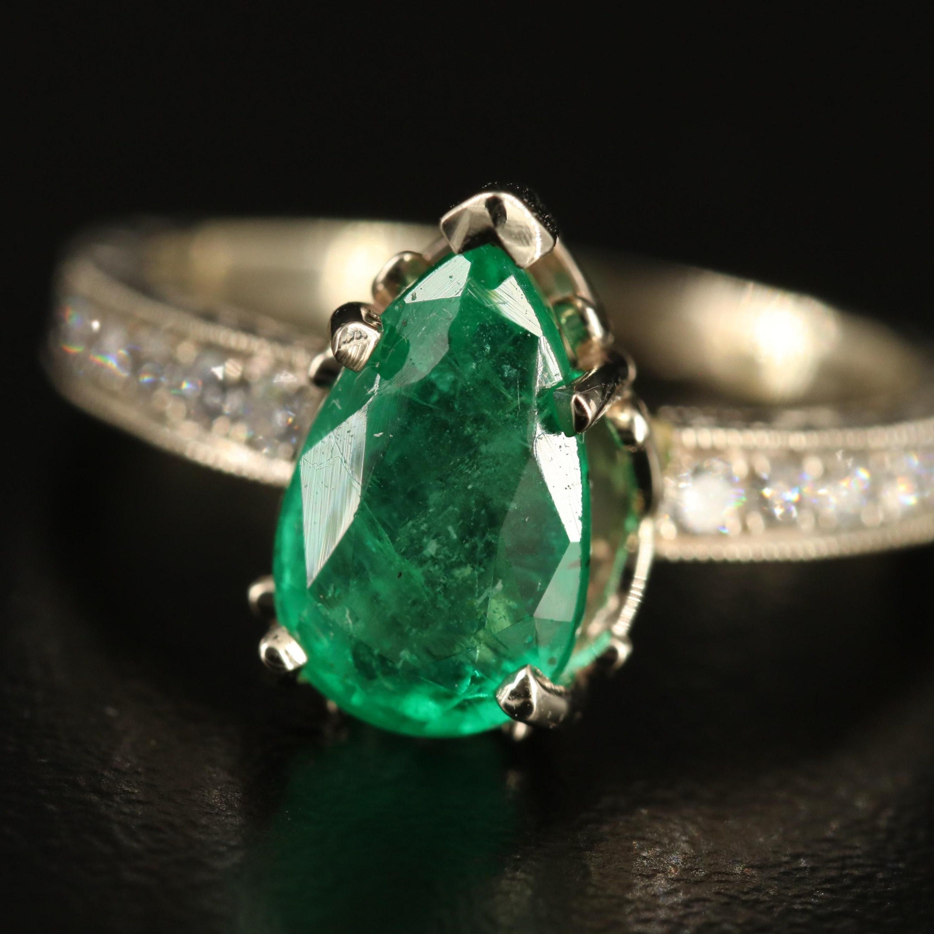 For Sale:  1.5 Carat Pear Cut Emerald Diamond Engagement Ring Minimalist Gold Wedding Ring 2