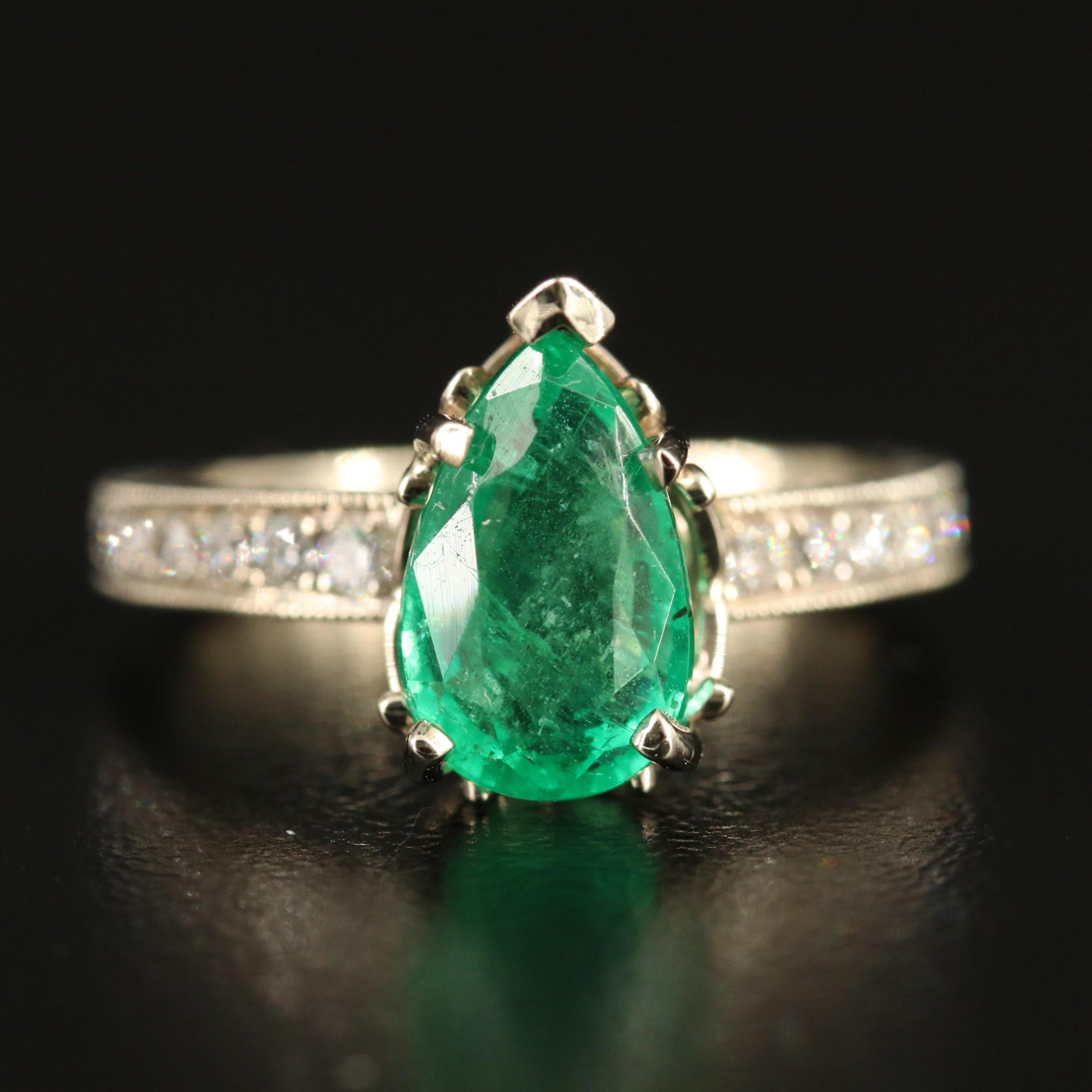 For Sale:  1.5 Carat Pear Cut Emerald Diamond Engagement Ring Minimalist Gold Wedding Ring 6