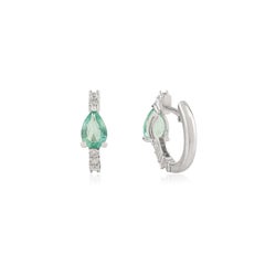Pear Cut Emerald 
Diamond Huggie Hoop Earrings in 14K White Gold Fine Jewelry