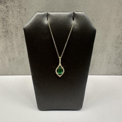 Collier Emeraude Diamant Coupe Poire Or Jaune 10K 18in Nouveau