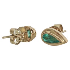 Pear Cut Emerald Dome Stud Earrings 18 Karat Yellow Gold