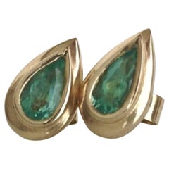Pear Cut Emerald Dome Stud Earrings 18 Karat Yellow Gold