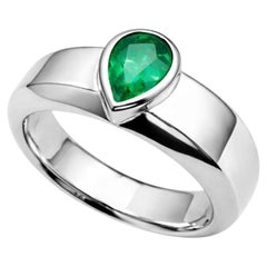 Pear Cut Emerald in 18k White Gold Men's Ring by Alexander Leyser, Germany