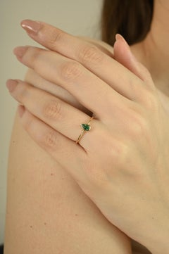 Pear Cut Emerald Solitaire Bezel Set Ring in 14K Yellow Gold Everyday Jewelry
