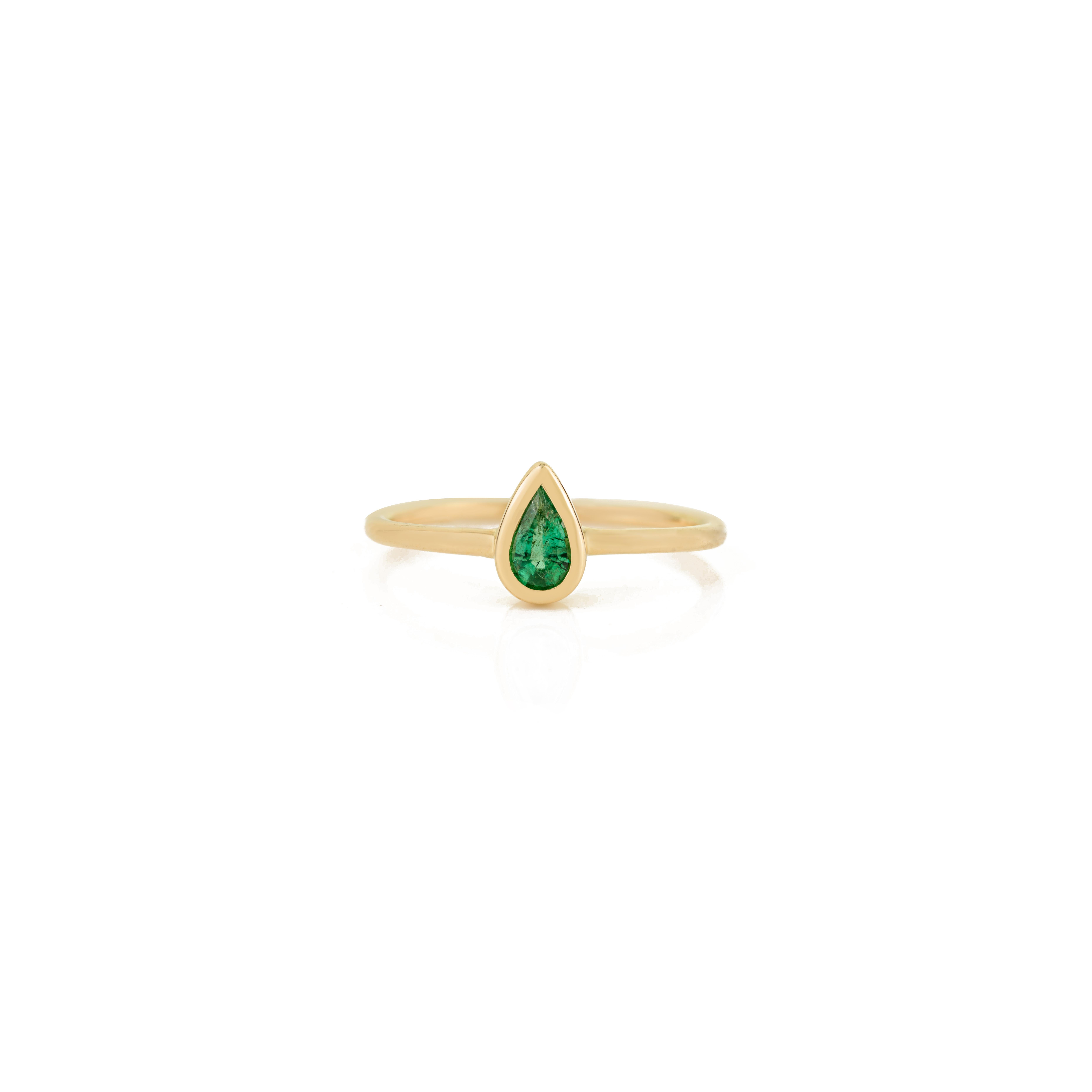 Im Angebot: Birnenschliff Smaragd Solitär Lünette Set Ring in 14K Gelbgold jeden Tag Schmuck () 5