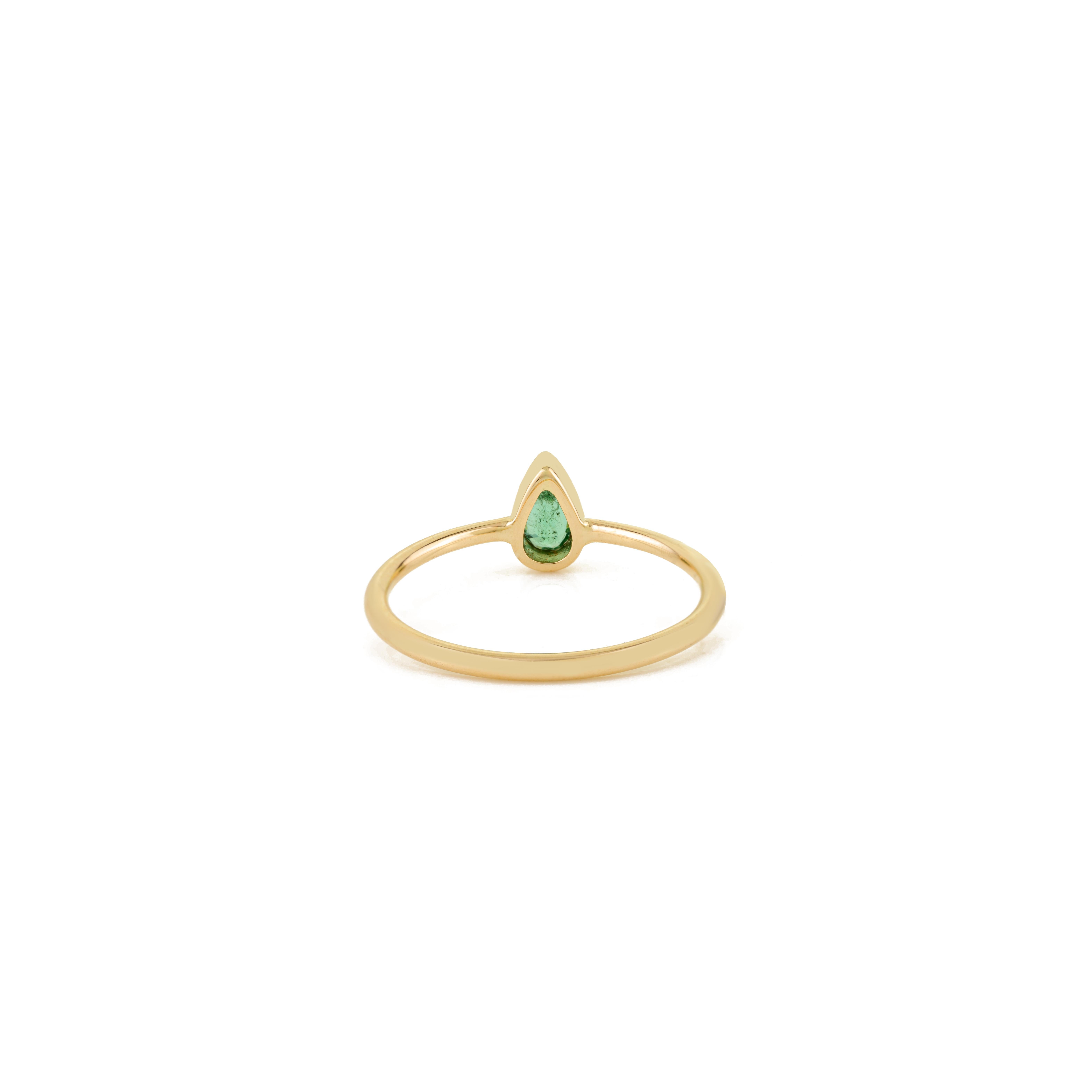 Im Angebot: Birnenschliff Smaragd Solitär Lünette Set Ring in 14K Gelbgold jeden Tag Schmuck () 7