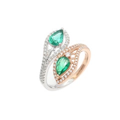 Pear Cut Emerald Wedding Ring with Diamond in 14K Yellow Gold