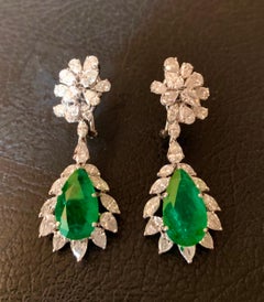 Pear Cut Emeralds and Pear Cut Diamonds and Marquis Earrings